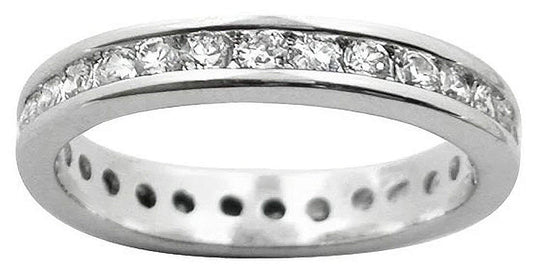 3.5MM Womens Full Eternity Channel Set Diamond Cubic Zirconia (CZ) Sterling Silver Band Ring for Women - 925 Sterling Silver - Anniversary Engagement Wedding Ring - Available in Sizes: J-T