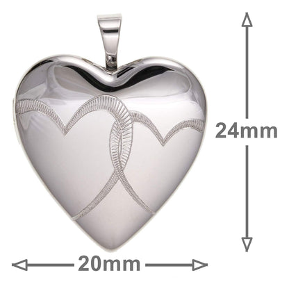 20mm Engraved Interlocking Hearts Pattern Sterling Silver Heart Locket Necklace for Women/Teenager/Girls On 16, 18, 20 Inch Chain - 925 Sterling Silver - Engravable - Size: 20mm W X 24mm H