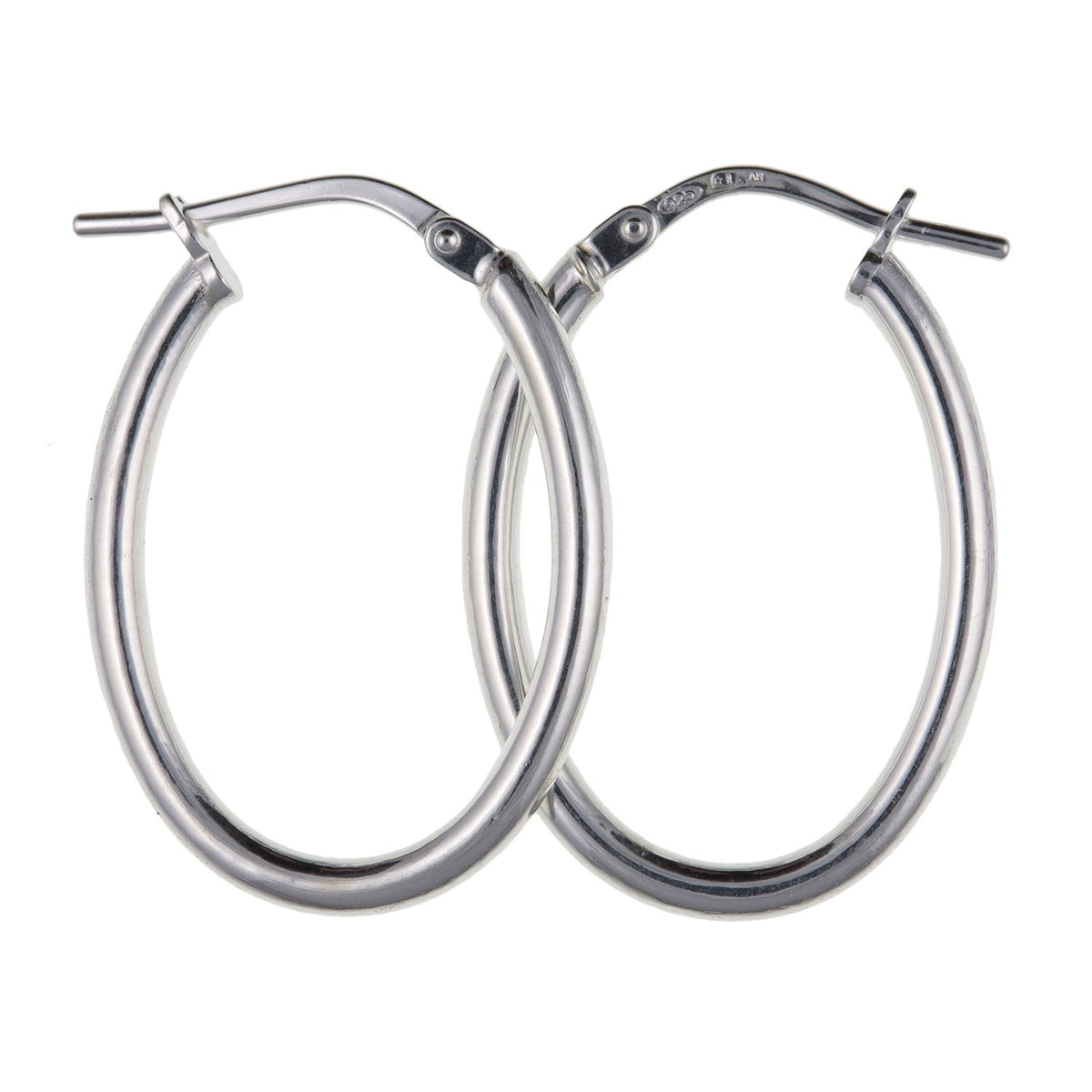 Plain Oval Creole Hoop Earrings - 18mm X 25mm - 925 Sterling Silver
