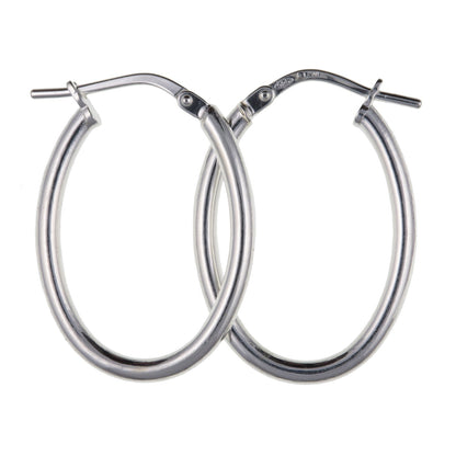 Plain Oval Creole Hoop Earrings - 18mm X 25mm - 925 Sterling Silver