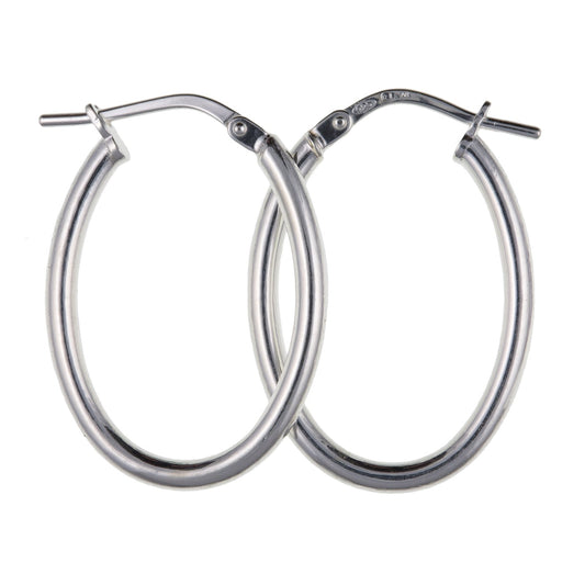 Plain Oval Creole Hoop Earrings - 18mm X 25mm - 925 Sterling Silver