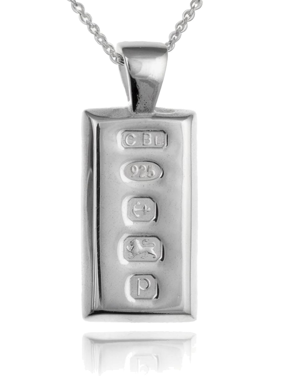 MENS Feature Hallmark Solid Ingot Pendant on 20" Inch Silver Chain Necklace for Men Boys - 