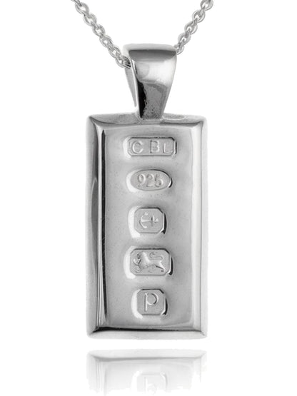 MENS Feature Hallmark Solid Ingot Pendant on 20" Inch Silver Chain Necklace for Men Boys - 