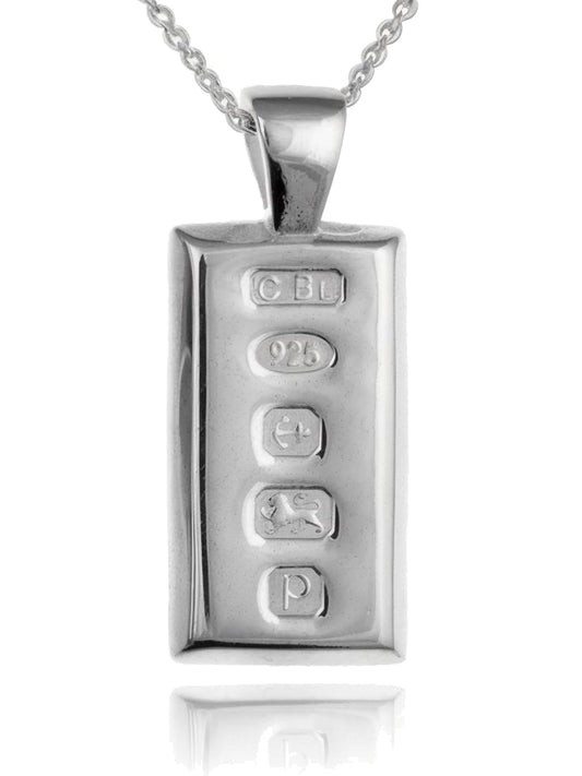 MENS Feature Hallmark Solid Ingot Pendant on 20" Inch Silver Chain Necklace for Men Boys - ##01-1-5-oz-ingot