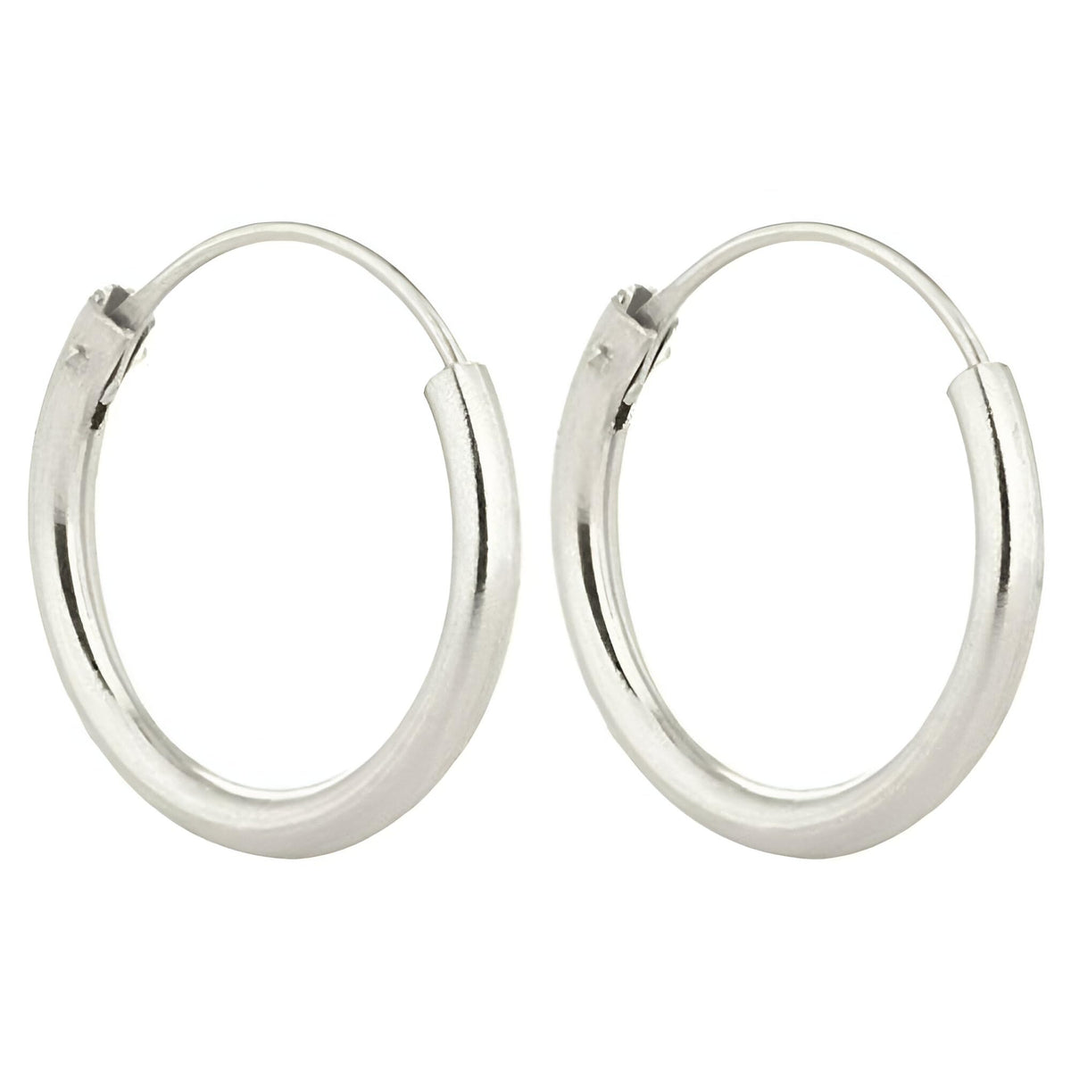 14MM Sterling Silver Plain Simple Polished Top Hinged Endless Hoop Earrings - Fine Circle Round Hoop Sleeper Earrings for Women/Teenagers/Girls