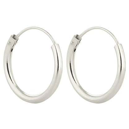 14MM Sterling Silver Plain Simple Polished Top Hinged Endless Hoop Earrings - Fine Circle Round Hoop Sleeper Earrings for Women/Teenagers/Girls