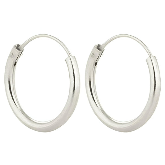 14MM Sterling Silver Plain Simple Polished Top Hinged Endless Hoop Earrings - Fine Circle Round Hoop Sleeper Earrings for Women/Teenagers/Girls