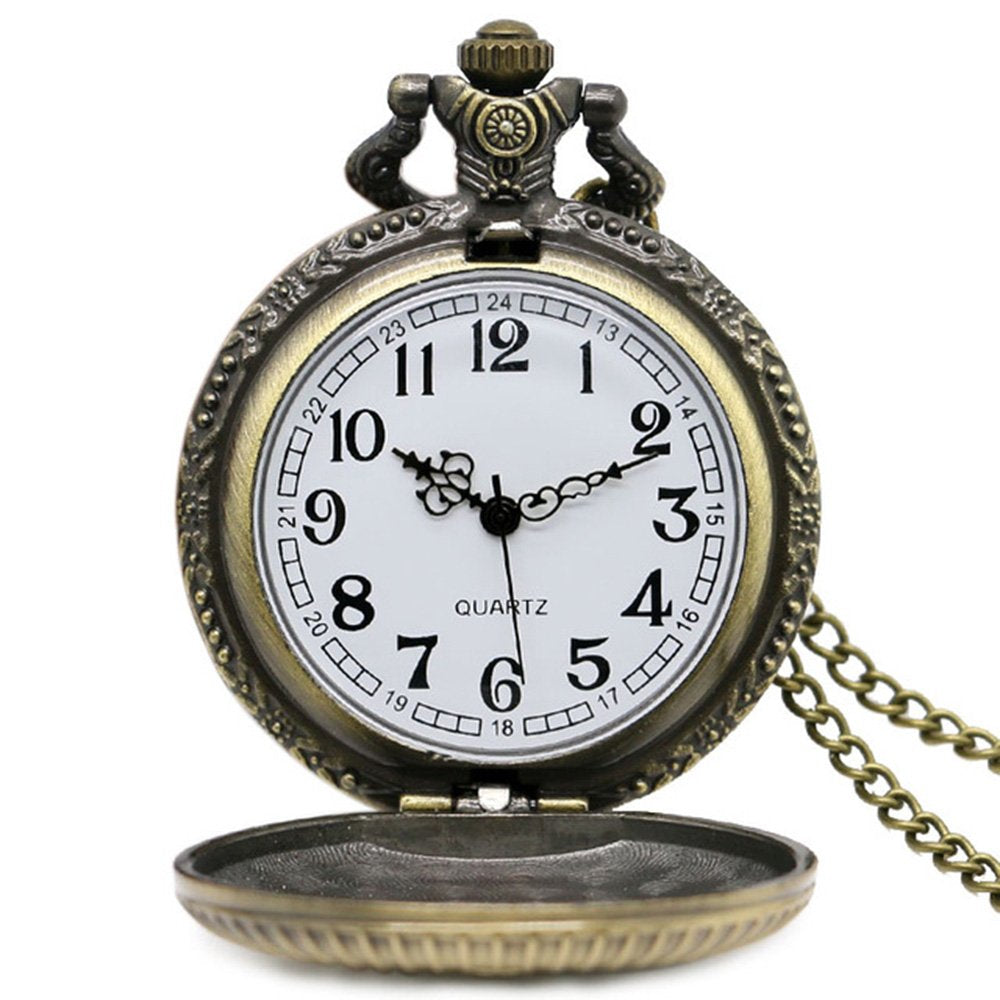 Freemasons Masonic Bronze Effect Retro/Vintage Case Men's Quartz Pocket Watch Necklace - On 32" Inch / 80cm Chain