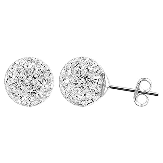 4MM Sparkly WHITE Disco/Glitter Ball Style Sterling Silver Stud Earrings/Ear Studs - 925 Sterling Silver Austrian Crystal Earrings