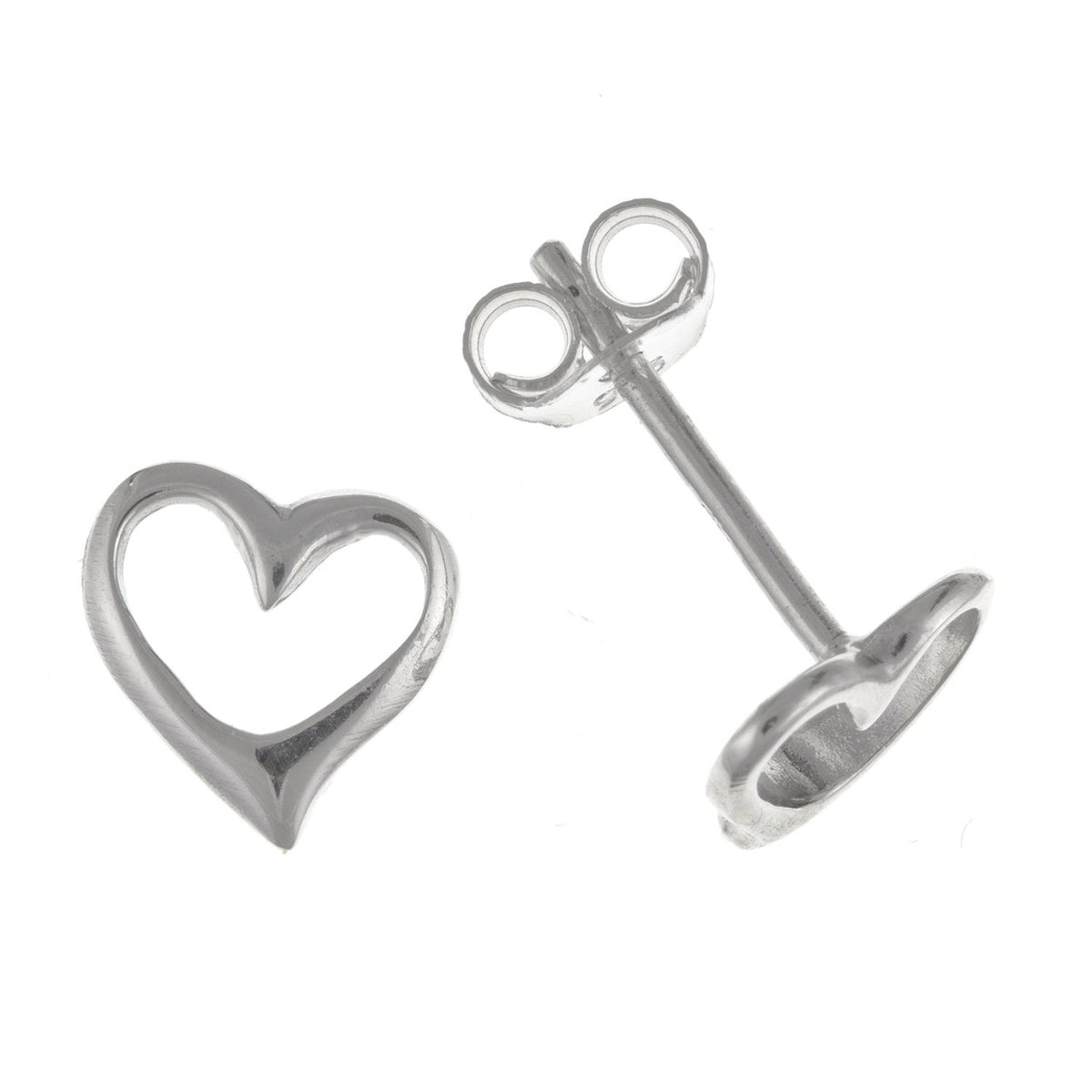 8MM Open Heart Stud Earrings/Ear Studs for Women/Teenage/Girls - 925 Sterling Silver - Pair of Silver Heart Earrings