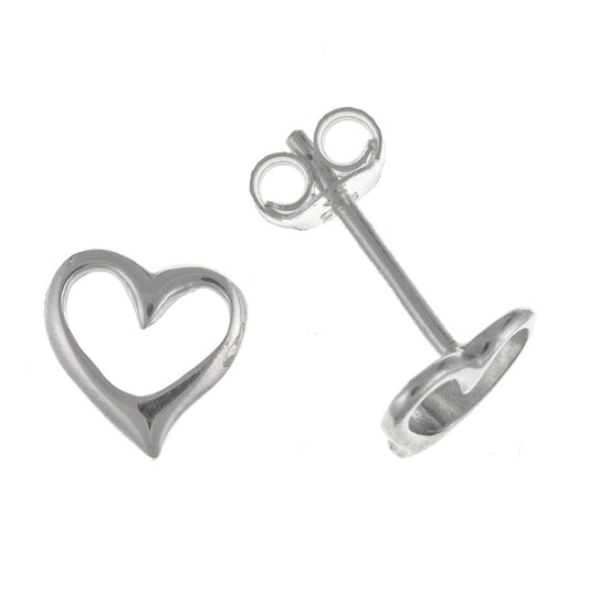 8MM Open Heart Stud Earrings/Ear Studs for Women/Teenage/Girls - 925 Sterling Silver - Pair of Silver Heart Earrings