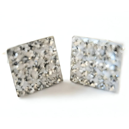 8MM MENS Square Micro Pave Austrian Crystal Sterling Silver Stud Earrings