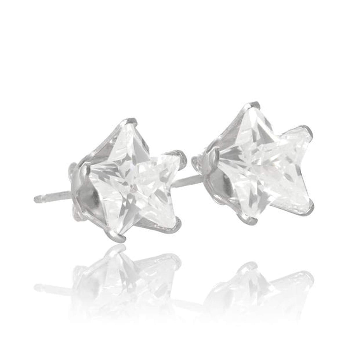 4MM Star Cut CZ Birthstone Stud Earrings/Ear Studs for Women - 925 Sterling Silver