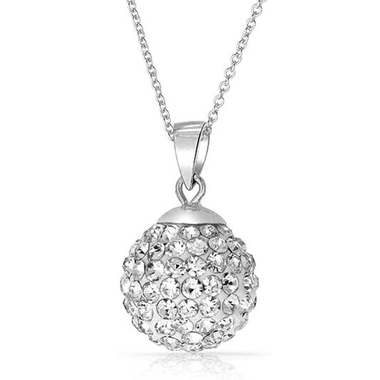 Shamballa Disco Ball Sterling Silver Pendant Necklace - 10MM Sparkly Austrian Crystals