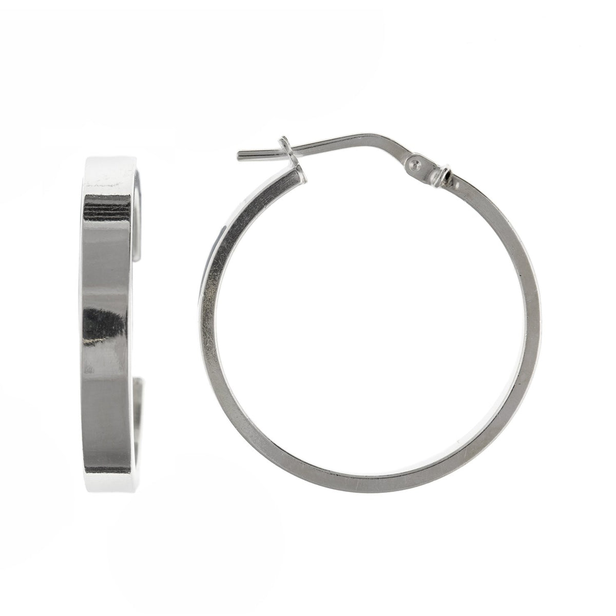 23MM Round Plain Flat-Edged Creole Hoop Earrings for Women Ladies Girls - 3mm Thick - 925 Sterling Silver