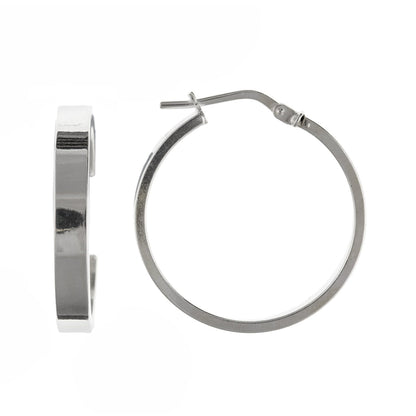 23MM Round Plain Flat-Edged Creole Hoop Earrings for Women Ladies Girls - 3mm Thick - 925 Sterling Silver