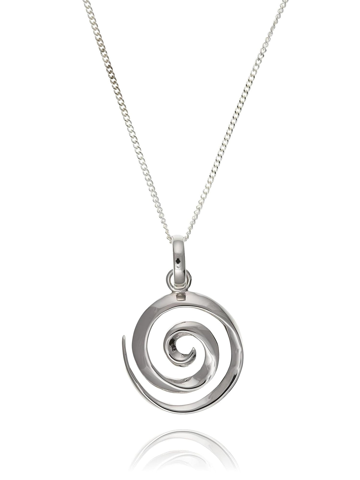 18MM Polished Plain Round SPIRAL Pendant Necklace On 16" Inch Curb Chain for Women Ladies Girls - 925 Sterling Silver