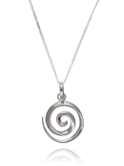 18MM Polished Plain Round SPIRAL Pendant Necklace On 16" Inch Curb Chain for Women Ladies Girls - 925 Sterling Silver
