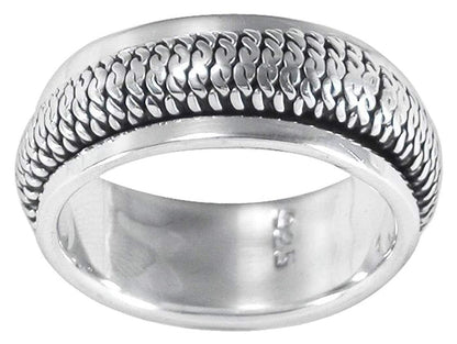 MENS 8MM Wide Vertical Rope Braid Sterling Silver Spinner/Spinning/Spin Band Ring - 925 Sterling Silver - Meditation Worry Stress Ring - Available in Sizes: R - Z+1