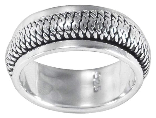 MENS 8MM Wide Vertical Rope Braid Sterling Silver Spinner/Spinning/Spin Band Ring - 925 Sterling Silver - Meditation Worry Stress Ring - Available in Sizes: R - Z+1
