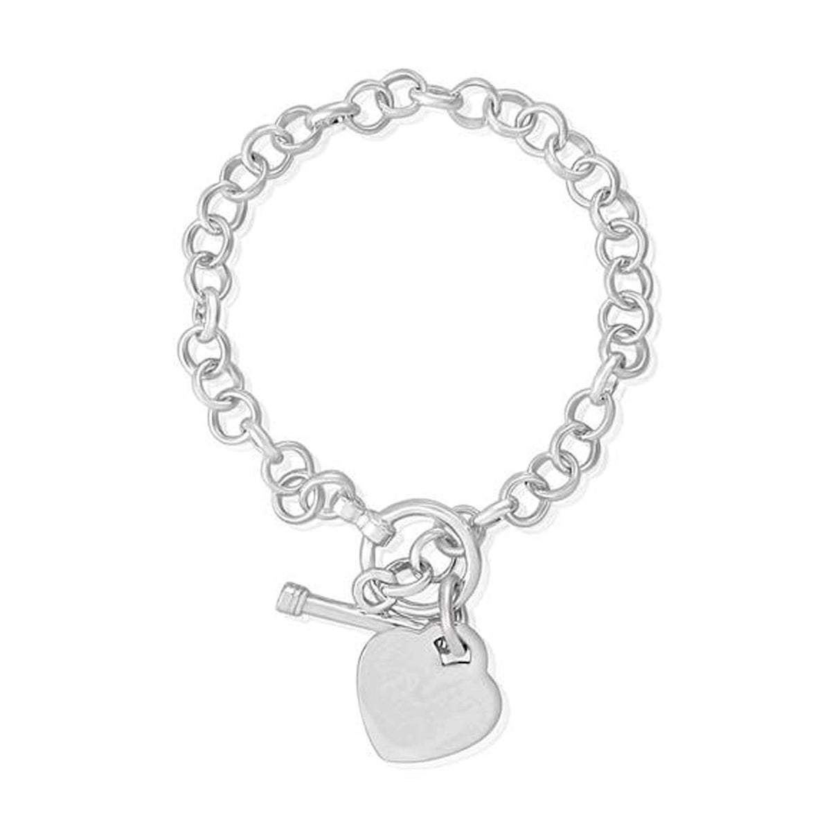 Round Belcher/Rolo (Small) Link Bracelet With Silver Charm Tag & Toggle Clasp - 925 Sterli 