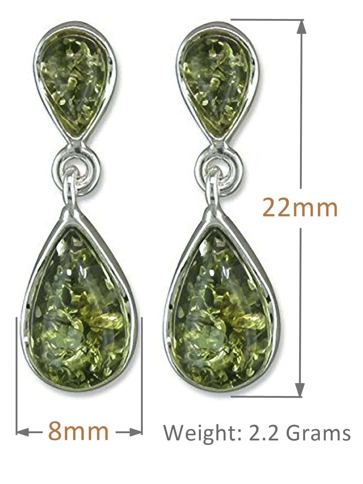 Petite Pear/Teardrop Cut Baltic Amber 925 Sterling Silver Earrings for Women/Ladies/Girls 