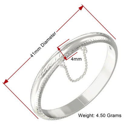 Diamond Cut Engraved/Etched Pattern Hinged Bangle Bracelet With Safety Chain for Baby/Chil 