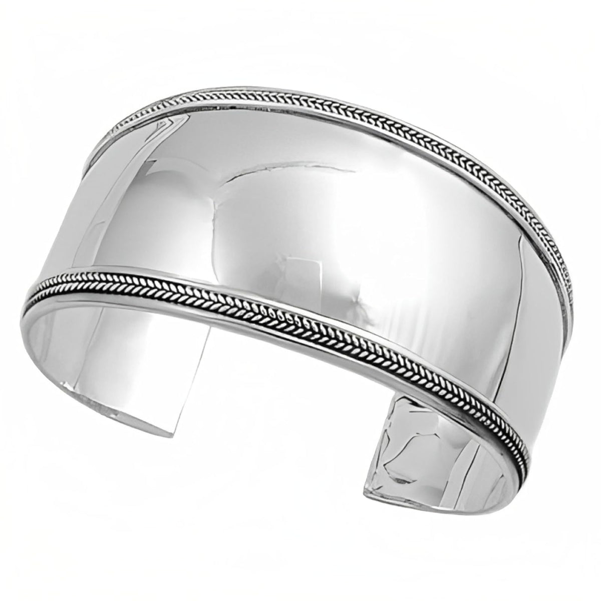 Concave Open Cuff WIDE Bangle Bracelet - 925 Sterling Silver - 