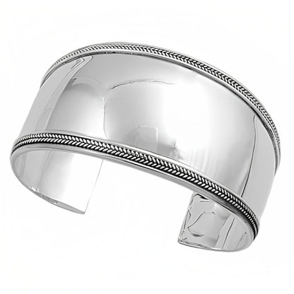 Concave Open Cuff WIDE Bangle Bracelet - 925 Sterling Silver - 