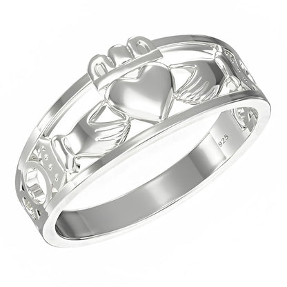 Classic Irish Celtic Claddagh Band Ring - 925 Sterling Silver - Claddagh Jewellery - Sizes 