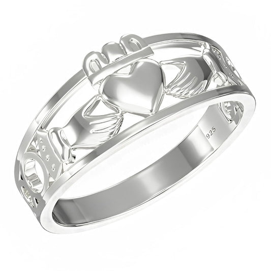 Classic Irish Celtic Claddagh Band Ring - 925 Sterling Silver - Claddagh Jewellery - Sizes ##j,k,m,o,p,q,r