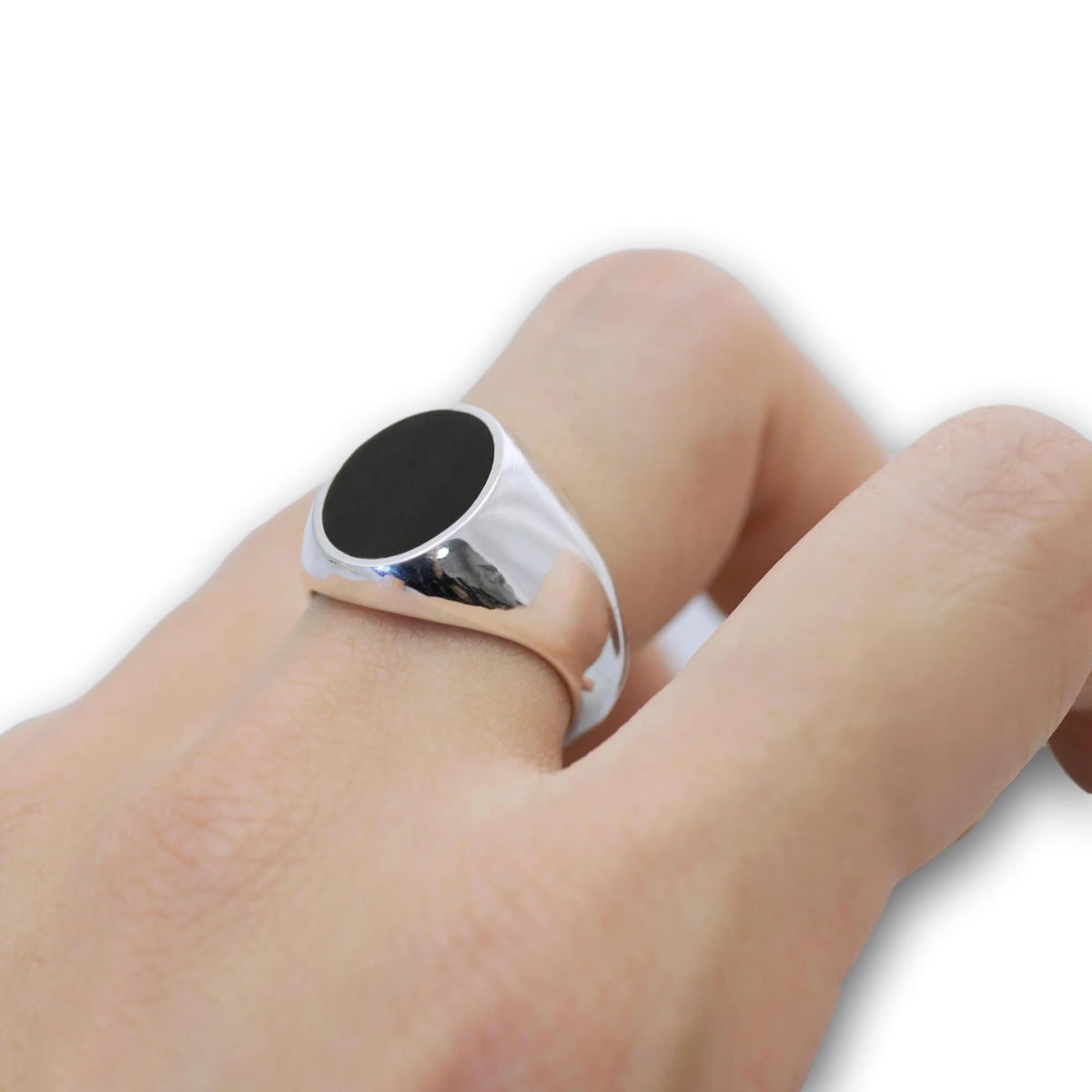 MENS Oval Black Onyx Signet Ring - 925 Sterling Silver - Sizes R-W Available