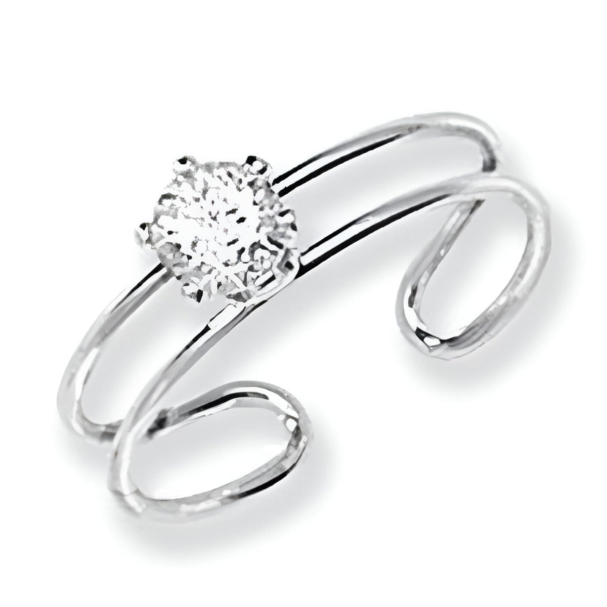 Toe Ring With Cubic Zirconia (CZ) Diamond - Sterling Silver Toe Ring - Double Band for Comfort - Classic Design