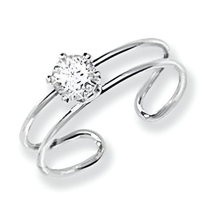 Toe Ring With Cubic Zirconia (CZ) Diamond - Sterling Silver Toe Ring - Double Band for Comfort - Classic Design