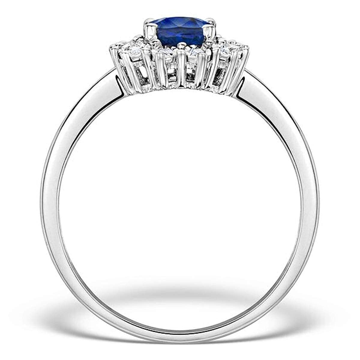 Womens Sterling Silver Blue Synthetic Sapphire & White Cubic Zirconia (CZ) Oval Cluster Engagement Ring - PETITE Replica Kate Middleton/Princess Diana Ring/The Royal Ring - Available in Sizes: J-R