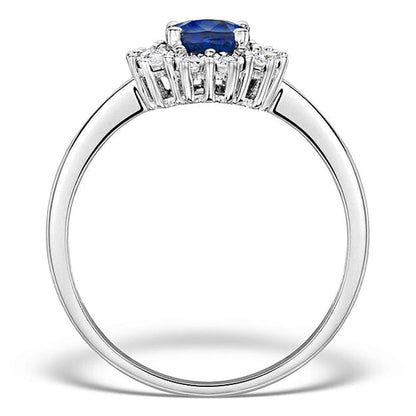 Womens Sterling Silver Blue Synthetic Sapphire & White Cubic Zirconia (CZ) Oval Cluster Engagement Ring - PETITE Replica Kate Middleton/Princess Diana Ring/The Royal Ring - Available in Sizes: J-R