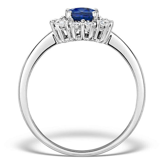 Womens Sterling Silver Blue Synthetic Sapphire & White Cubic Zirconia (CZ) Oval Cluster Engagement Ring - PETITE Replica Kate Middleton/Princess Diana Ring/The Royal Ring - Available in Sizes: J-R
