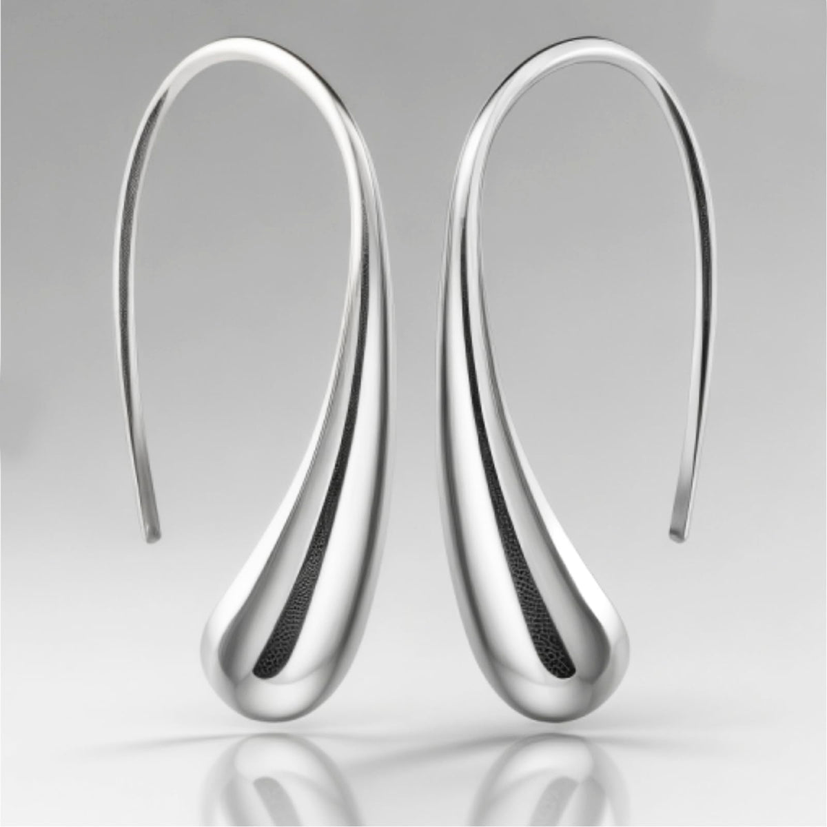 Classic Elongated Teardrop Dangly/Dangle Drop Hook Earrings for Women Ladies Girls - 925 Sterling Silver Plated - Designer Inspired