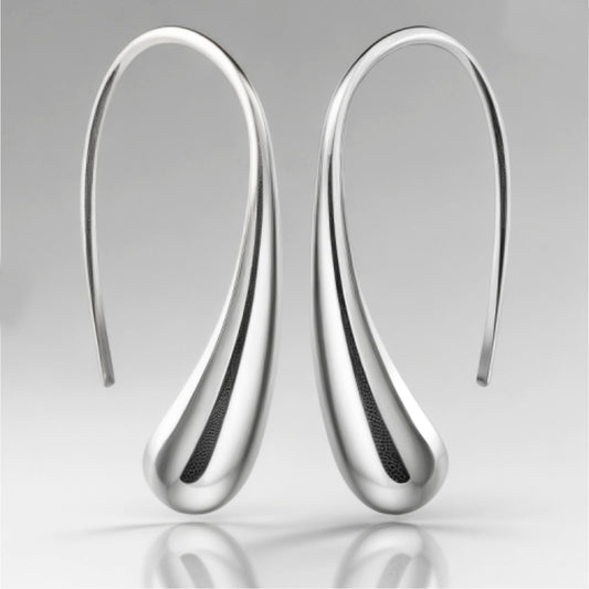 Classic Elongated Teardrop Dangly/Dangle Drop Hook Earrings for Women Ladies Girls - 925 Sterling Silver Plated - Designer Inspired
