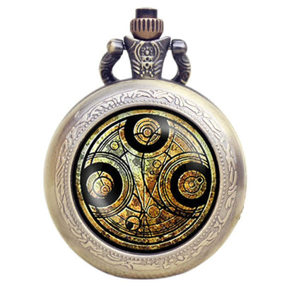 DR WHO Brown Gallifrey Timelord Seal Bronze Effect Retro/Vintage Case Full Hunter Mens/Boys Quartz Pocket Watch Necklace - On 32" Inch / 80cm Chain