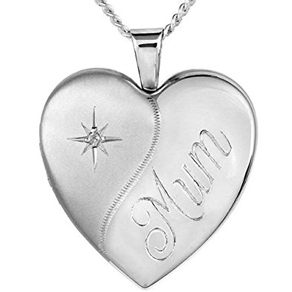 Gorgeous"MUM" Engraved Diamond Set Sterling Silver Family Heart Locket - On 16", 18" or 20 