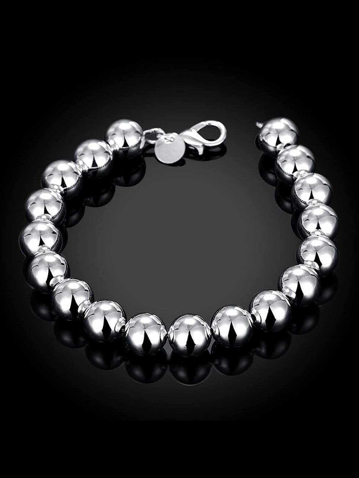 8MM 10MM Bead/Ball Bracelet for Women/Ladies/Girls - 925 Sterling Silver Plated - 7.5" Inc 