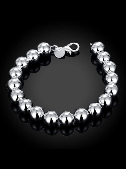 8MM 10MM Bead/Ball Bracelet for Women/Ladies/Girls - 925 Sterling Silver Plated - 7.5" Inc 