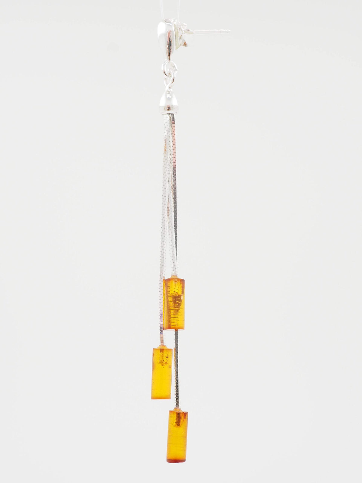 Triple Cognac Amber Tubes Long Fancy Dangly/Dangle Drop Silver Earrings for Women/Teenage/Girls - 925 Sterling Silver - Amber Jewellery - 9mm W X 64mm H - Weight: 3.22 Grams