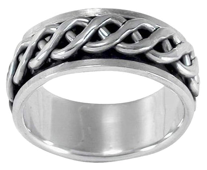 MENS 8MM Wide Celtic Infinity Knot Braid Sterling Silver Spinner/Spinning/Spin Band Ring - 925 Sterling Silver - Meditation Worry Stress Ring - Available in Sizes: R - Z+1