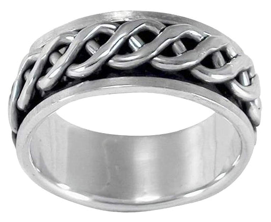 MENS 8MM Wide Celtic Infinity Knot Braid Sterling Silver Spinner/Spinning/Spin Band Ring - 925 Sterling Silver - Meditation Worry Stress Ring - Available in Sizes: R - Z+1