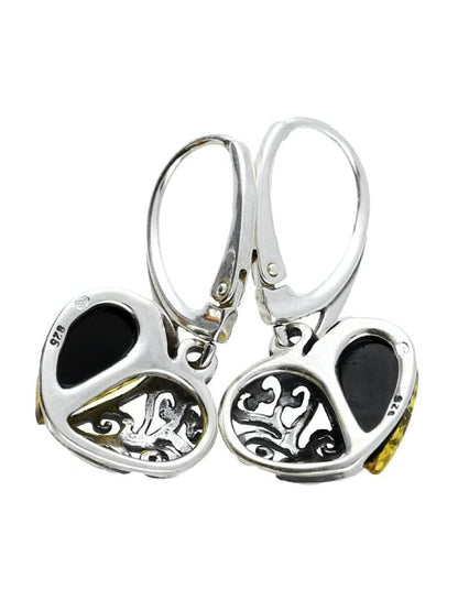 Filigree Heart Baltic Amber Lever Back 925 Sterling Silver Earrings for Women/Ladies/Girls 