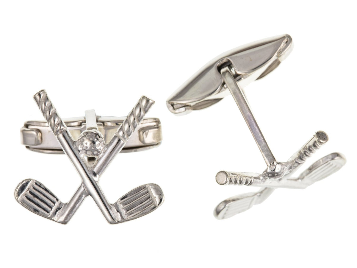 Crossed Golf Clubs With Ball Cufflinks - 925 Sterling Silver - Novelty Golf Cufflinks and Player Golfer Gifts for Men
