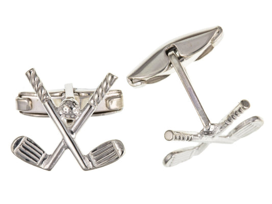 Crossed Golf Clubs With Ball Cufflinks - 925 Sterling Silver - Novelty Golf Cufflinks and Player Golfer Gifts for Men