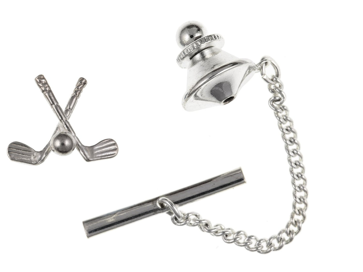 MENS Golf Clubs With Ball Tie Pin/Tack - Solid 925 Sterling Silver
